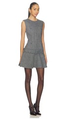 Self Portrait Herringbone Flared Belted Mini Dress in Grey New Size 2 $570