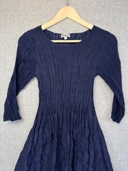 Alquema 3/4 Sleeve Pocket Pleated Smash Dress Midnight Navy Blue Midi Size 0 S 4