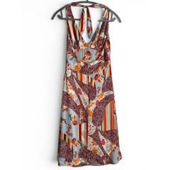 Vintage 90s NOTICE 100% Silk Patchwork Floral Halter Dress 6 (Fits XS) Boho Chic