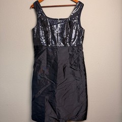 Talbots Black Silk Blend Sequin Sheath Dress Sz 14 Cocktail Party Dance Wedding