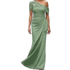 Ryanth Womens Sage Green One Shoulder Sequin Lace Maxi Formal Dress Size 4 NWT