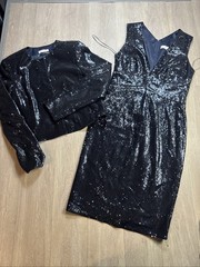 ST. EMILE 2 Piece Formal Evening Dress Matching Crop Jacket Sequin Sparkle Read*