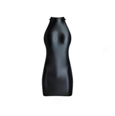 Women Sexy Glossy Satin Dresses High Neck Bodycon One Step Hip Wrap Long Skirts