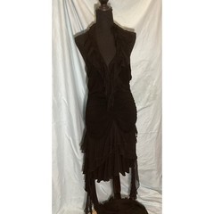 Black Bebe Ruffle Halter Tiered Asymmetrical Ruched Evening Dress Womens Large