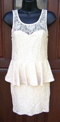FOREVER 21 DRESS SLEEVELESS LACE BODY LINED ZIP BACK SZ S NWOT IVORY