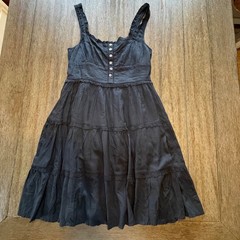 Lucky Brand Black Tiered Boho Mini Dress Smocked Back Lace Trim Womens Small