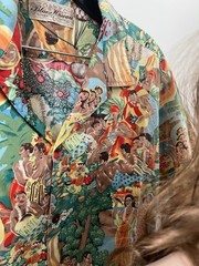 80s does 50s Eugene Savage Print Hawaiian Shirt Dress Honeymoon Wedding Set M