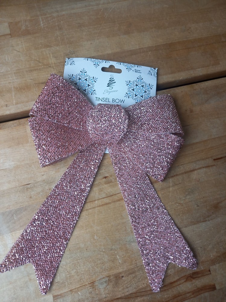 Glitter Tinsel Bow Rose Pink 27cm Dazzling Party and Event Decoration BRAND NEW