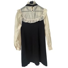 Zara Women Black Cream Contrast Bow Ruffle Knit Mini Dress M Blogger Fave