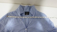 ECI Bow Cuff Railroad Stripe Cotton Shirt Dress Button Front Long Sleeves Sz 12