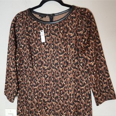 NWT Talbots Ponte Faux Leather Trim A-Line Sheath Dress Fall Leopard Size 10
