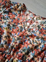 Shein Orange & Green Floral Print Silky Flared Dress Boho Holiday UK22/24 (4XL)