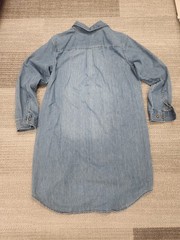 VTG. LL Bean 100% Cotton Denim Shirt Dress Blue Button Down Rounded Hem Pockets