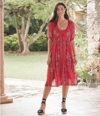 FREE SHIPPING Sundance Red Bandana Paisley Boho Tiered Midi Dress Size Medium
