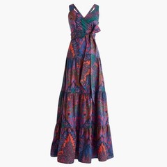 J. Crew Paisley Print Maxi Dress US 2 Tiered Ratti Scarf Colorful 100% Cotton
