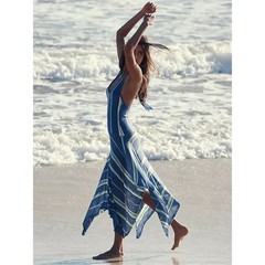Free People Retro 70s Asymmetrical Zola Terry Striped Sweater Halter Dress Large