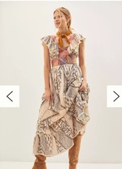 Anthropologie Patchwork Ruffle V-Neck Maxi Dress Beige Multicolor M. New