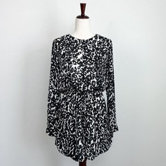 A.L.C. 100% Silk Black White Drawstring Waist Long Sleeve Simona Shirtdress XS