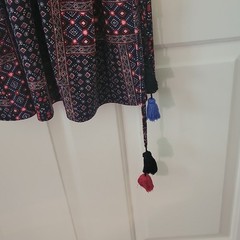 LOFT Black/Red/Blue/White Geometric Shirt Dress M 3/4 Sleeve Knee Tassel