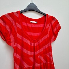 Short Sleeve Summer Dress Casual Red & Orang Striped Scoop Neck Size 8 10