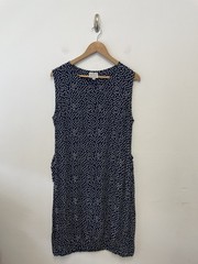Masai Polka Dot Dress Size M Navy White Knee Length Frill Pockets Bubble Hem