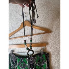 Magic Women 3X Green Paisley Smocked Maxi Dress Beaded Halter Strapless Boho