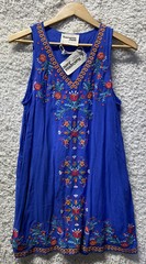 Savanna Jane Womens Bohemian Embroidered Dress Size Large Blue Sleeveless