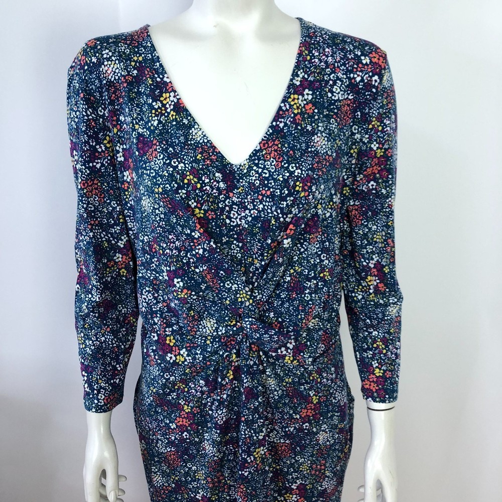 Lands&rsquo; End NEW Medium 10-12 Ruched Pull Over Below Knee Dress All Over Print