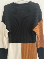 Lala Factory Women’s L Ribbed Knit Colorblock Sweater Dress Crew Neck Short