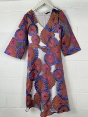 Turquaz Sheer Lace Dress Large Embroidered Floral Pink Blue Lined Coctail N32