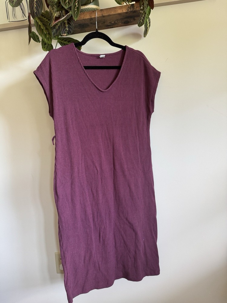Old Navy Ribbed V-Neck Midi Shift Dress Cap Sleeve Purple [S]