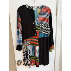Parsley & Sage Womens XL Patchwork Tunic Dress Multicolor Knit 3/4 Sleeve Boho