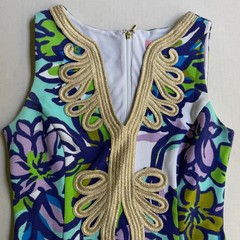 Lilly Pulitzer Janice Shift Dress Womens S Spectrum Blue Catwalk Gold Brocade