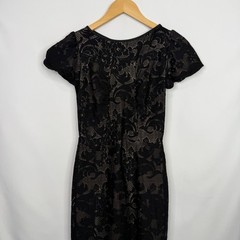 Mango MNG Suit Black Floral Lace Sheath Dress Nude Lining Cap Sleeve Small