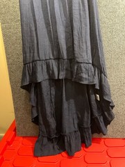 Entro Off-The-Shoulder Ruffle Asymmetric Hem Maxi Dress in Navy