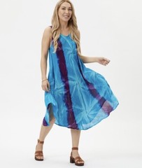Womens Summer Sun Dress Umbrella Tie Dye Flower Beach Resort Wear Boho Hippie