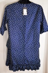 women&rsquo;s Cherfly blue dotted swing dress ruffles sizes X large short slvs v neck