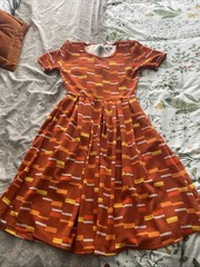 LuLaRoe Amelia Women’s Short Sleeve Knee Length Dress w/Pockets, XS, Orange