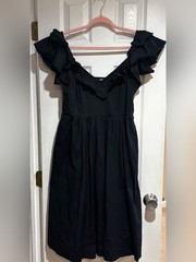 Hill House Ava Dress Black Ruffle Puff Sleeve Midi Dress L (no belt)