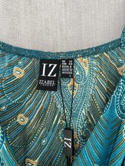 Izabel Size 12 Teal Green & Orange Print Maxi Dress Long Empress Line Bust BNWT