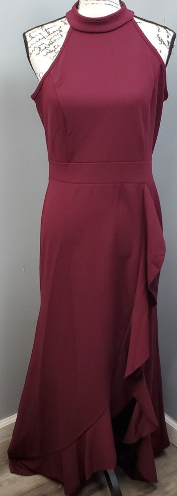 Woosea Maxi Dress Womens Large Burgundy Empire Waist Stretch Halter Back Zip