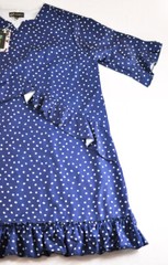 women&rsquo;s Cherfly blue dotted swing dress ruffles sizes X large short slvs v neck
