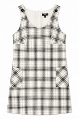 My Michelle Plaid Dress L Black White Sleeveless Pockets Button Strap Zip