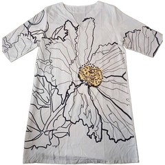 Womens XXL Oversized Tee Dress Poly Blend White Black Sketch Flower Tunic