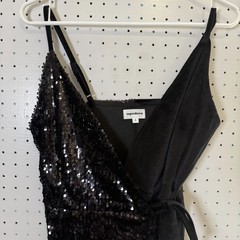Superdown Roxanna Mini Dress Womens Small Black Sequin Tie Waist Spaghetti Strap