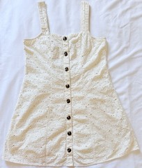 BOHO American Eagle White Cotton Eyelet Square Neck Smocked Mini Dress M