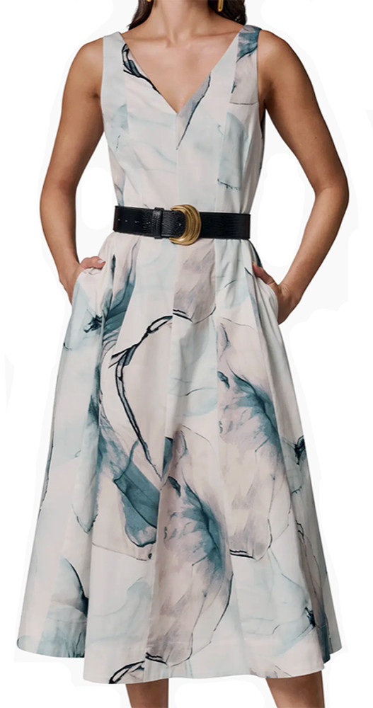 NWT Stunning Donna Karan NY Belted A-Line Midi Lined Dress, 10, Skylight, $199