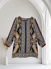 GLAM Womens Multi Print Tunic Dress Size Small Lightweight Artsy Boho Chic