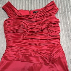 Tadashi Collection Red Satin Ruched Pleated Fit & Flare Midi Dress 16