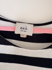 Eci Striped Stretch Midi Dress, Sz Lg Black/White w/Waist Form Fit Detail
